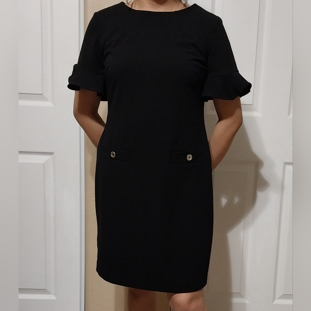 Tommy Hilfiger flutter sleeve black pocket dress size 6.
